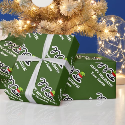 Funny golf ball with elf hat custom Christmas Wrapping Paper