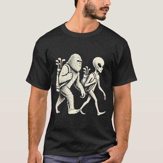 Funny Golf Bigfoot Sasquatch Alien Ufo Golfer  T-Shirt (Front)
