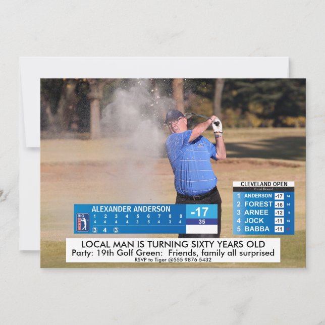 Funny Golf Birthday ⛳📢 Breaking News!  Invitation (Front)