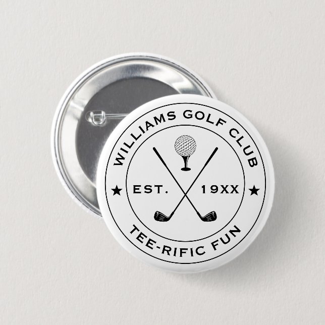 Funny Golf Club Golfer Pun Custom Text Black White Button (Front & Back)
