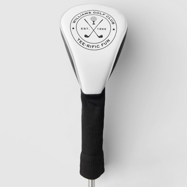Funny Golf Club Golfer Pun Custom Text Black White Head Cover (Front)