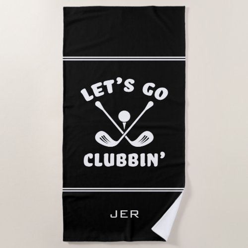 Funny Golf Club Humor Modern Golfer Sports Black Beach Towel