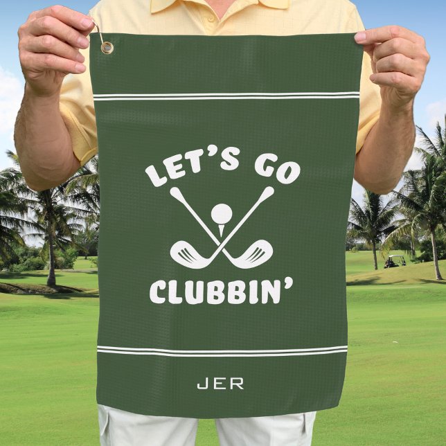 Funny Golf Club Humor Modern Golfer Sports Green Golf Towel (Funny Golf Club Modern Golfer Sports Pro Olive Green Cute Crossed Clubs Golf Towel )