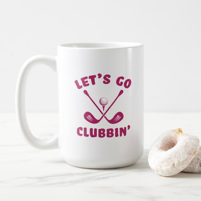 Funny Golf Club Humor Modern Golfer Sports Pink Coffee Mug (With Donut)