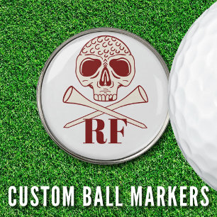Funny Golf Dad Monogram Retro Skull & Crossed Tees Ball Marker