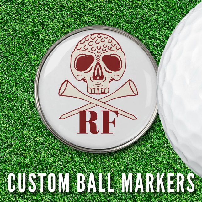 Funny Golf Dad Monogram Retro Skull & Crossed Tees Ball Marker (Custom Golf Gifts From Play A Round Find Out! Custom Skull and Cross Tee Ball Marker Design )
