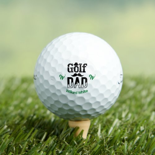 Funny Golf Dad with Hat and Mustache Monogram Golf Balls