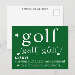 Funny Golf Definition Tee Anger Management Humor   Holiday Postcard