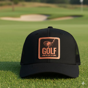 Funny Golf Game of Lies & Flubs Golf Club Ball Tee Leather Patch Hat