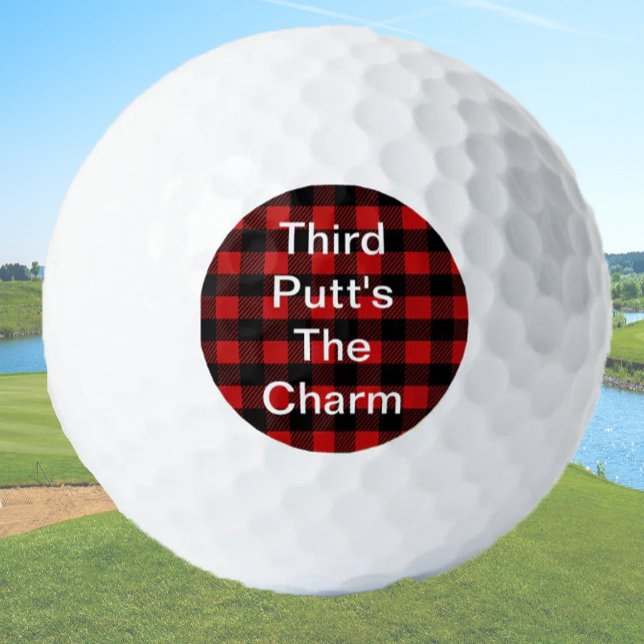 Funny Golf Gift Third Putt's The Charm Red Plaid Golf Balls (Creator Uploaded)