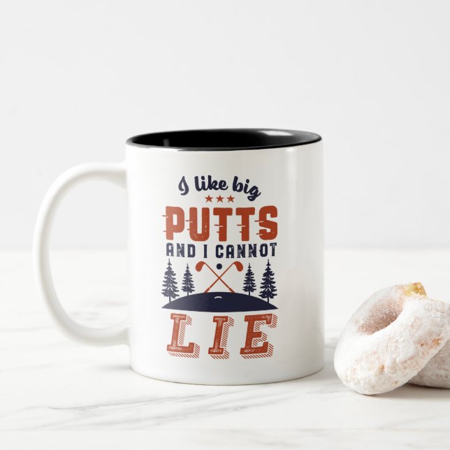 Funny Golf Golfers I Like Big Putts Golfing Humor Two-Tone Coffee Mug (With Donut)