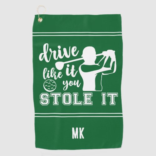 Funny Golf Green White Monogram Drive Like Stole  Golf Towel