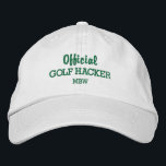 Funny Golf Hacker Custom Monogram Embroidered Embroidered Baseball Cap<br><div class="desc">Golf in style with this funny embroidered hat featuring the words "Official Golf Hacker" and your monogram or custom text below. Easily change the text and hat color. Whether you're giving this to a hacker or will be wearing this yourself, you'll be sure to get a lot of laughs on...</div>