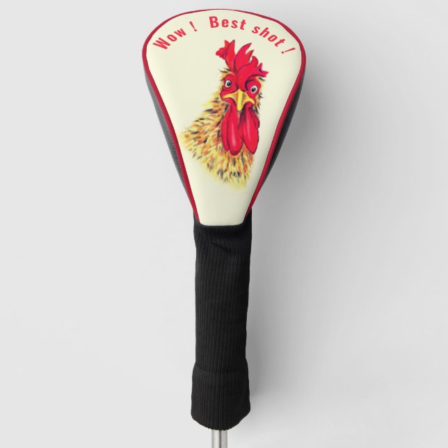 Funny Golf Head Cover Surprised Rooster Your Text (Front)