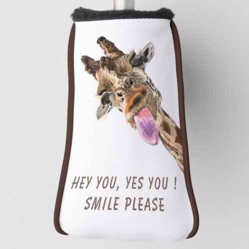 Funny Golf Head Cover with Playful Giraffe Smile 