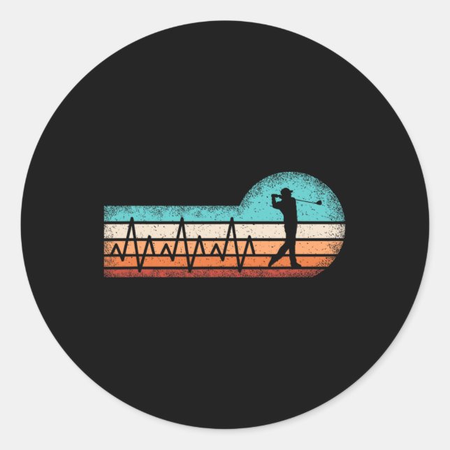 Funny Golf Heartbeat Retro Golf Lover Golfer Men  Classic Round Sticker (Front)