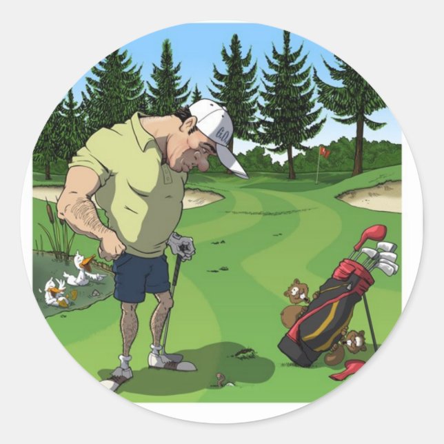 Funny golf image classic round sticker (Front)