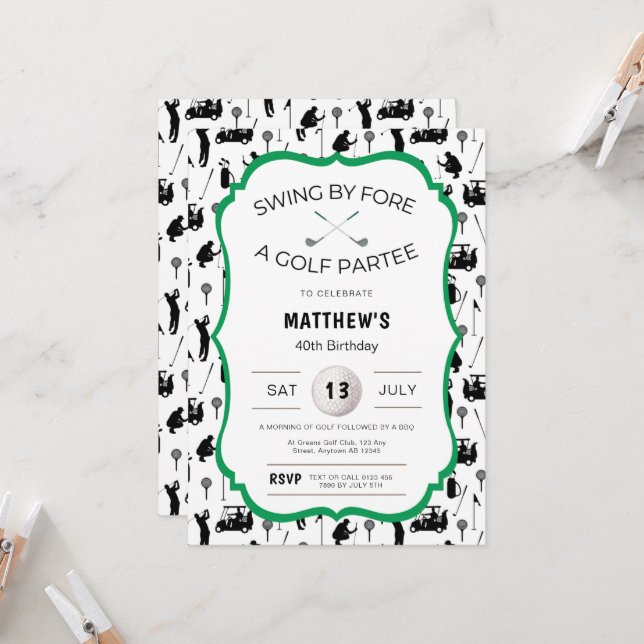 Funny Golf Invitation for a Birthday Golf Party (Front/Back In Situ)