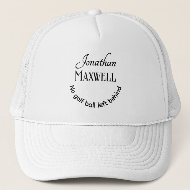 Funny Golf Joke Personalized Names Bold Typography Trucker Hat (Front)