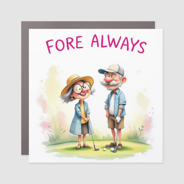 Funny Golf Lovers Cartoon - Fore Always Car Magnet (Front)