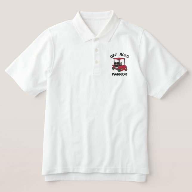 Funny Golf Off Road Warrior Embroidered Polo Shirt (Design Front)