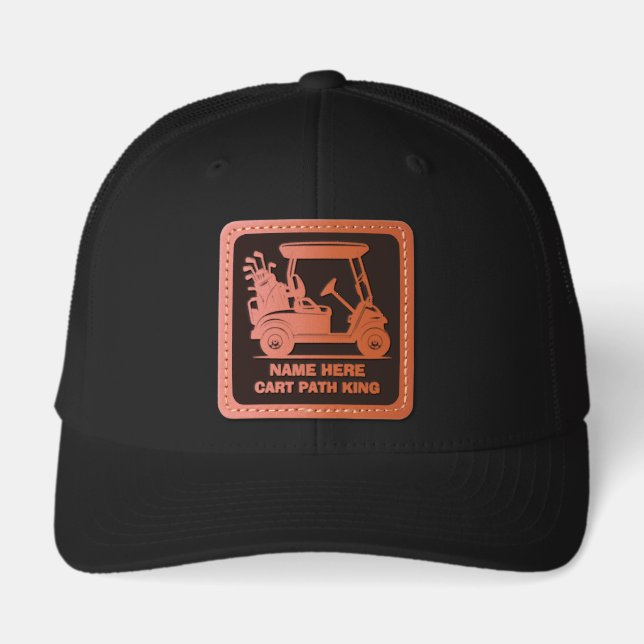 Funny Golf Personalized Name Golf Cart King Leather Patch Hat (Front)