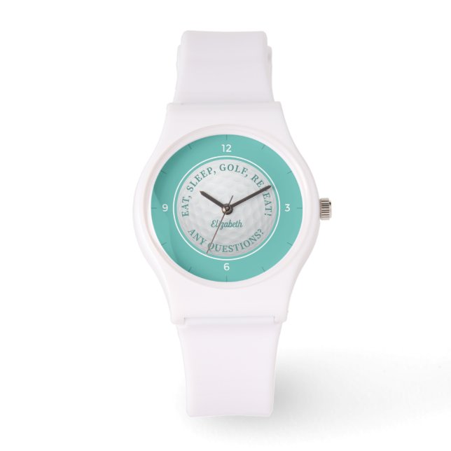 Funny Golf Quote Teal Personalized Name Gift Watch (Front)