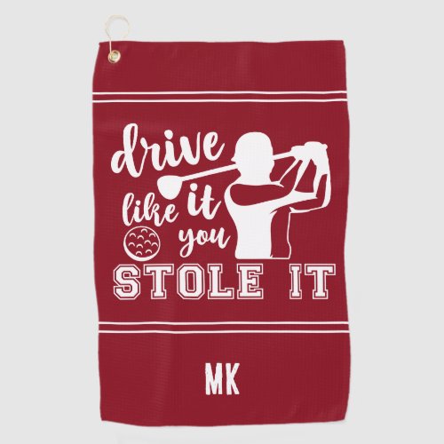 Funny Golf Red White Monogram Drive Like Stole  Golf Towel