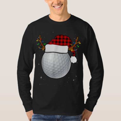 Funny Golf Reindeer Santa Hat Christmas Pajamas Ho T_Shirt