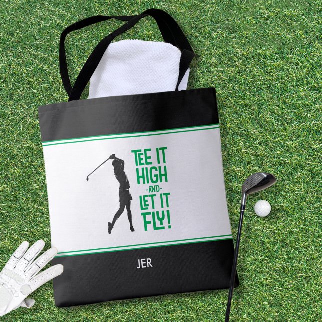 Funny Golf Saying Modern Green Black  Tote Bag (Cute Golfer Golf Humor Funny Modern Black, Green & White Tote Bag For Her)