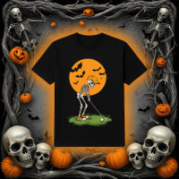 Funny Golf Skeleton | Halloween Full Moon Bats