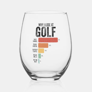 Funny Golf Sport Why I Lose At Golfing Game Retro Stemless Wine Glass
