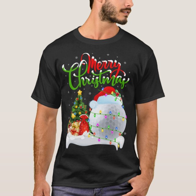 Funny Golf Sports Lover Xmas Lighting Golf Christm T-Shirt (Front)