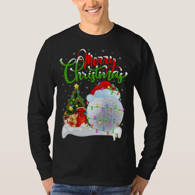 Funny Golf Sports Lover Xmas Lighting Golf Christm T-Shirt (Front)