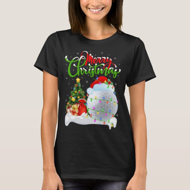 Funny Golf Sports Lover Xmas Lighting Golf Christm T-Shirt (Front)
