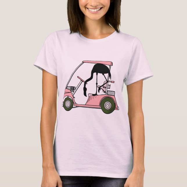 Funny Golf Theme Golf Cart Flamingo Golf Caddy T-Shirt (Front)