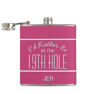 Funny Golfer 19th Hole Monogrammed Pink Girly Flask