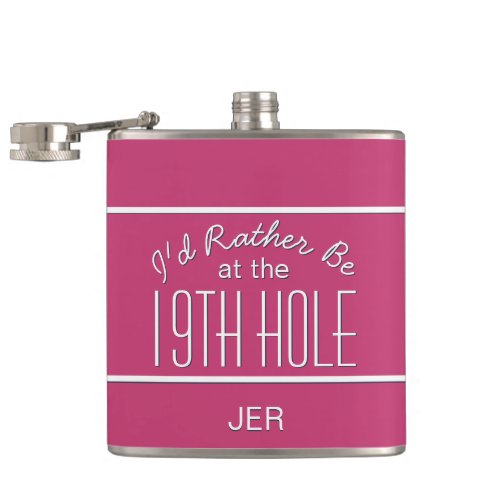 Funny Golfer 19th Hole Monogrammed Pink Girly Flask