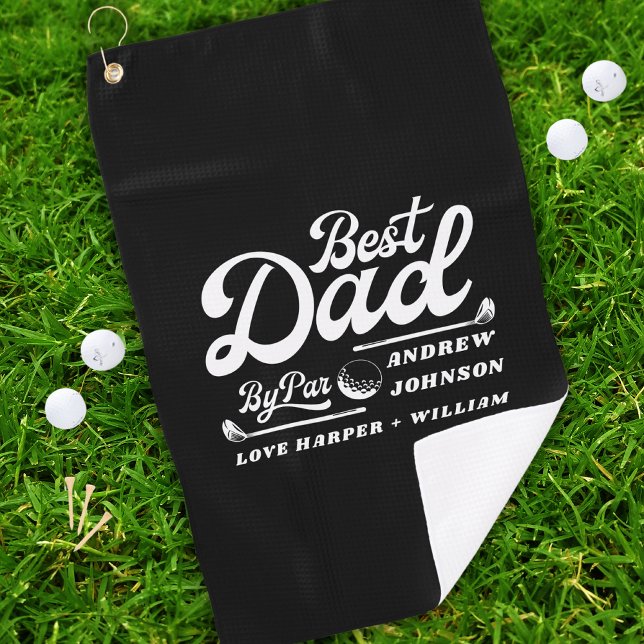 Funny Golfer Best Dad By Par | Monogram Name Golf Towel (Creator Uploaded)