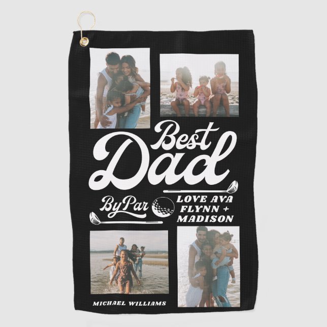 Funny Golfer Best Dad By Par Photo | Father's Day  Golf Towel (Front)