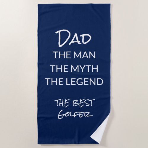 Funny Golfer Dad Navy Blue Custom Beach Towel