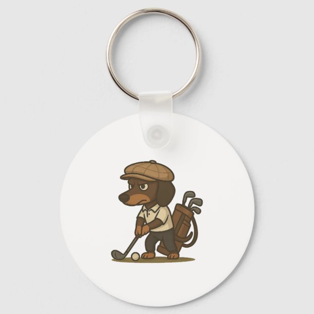 Funny Golfer Gift � Dachshund on the Tee Keychain (Front)