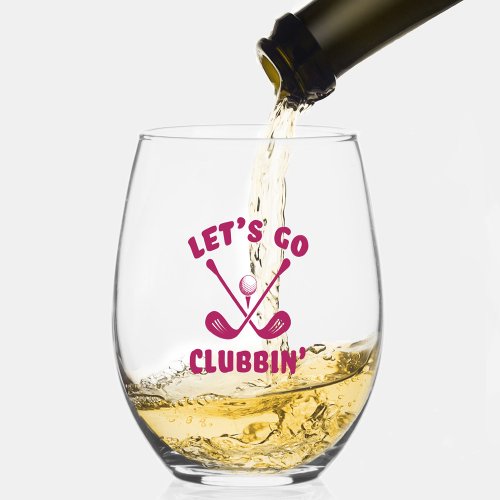 Funny Golfer Golf Club Humor Modern Sports Pink Stemless Wine Glass