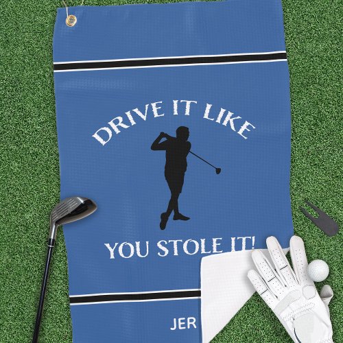 Funny Golfer Humor For Him Monogram Sports Blue Golf Towel