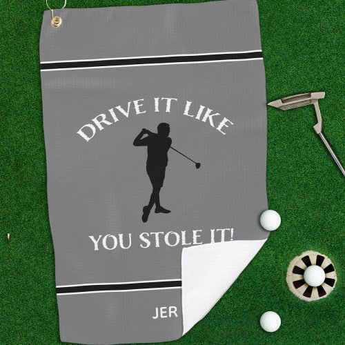 Funny Golfer Humor For Him Monogram Sports Gray  Golf Towel