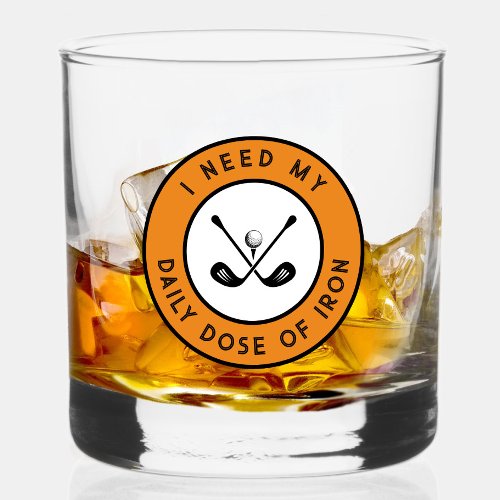 Funny Golfer Humor Golf Iron Sports Orange Black Whiskey Glass