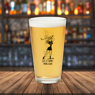 Funny Golfer Life Saying Retro Style Girl Glass