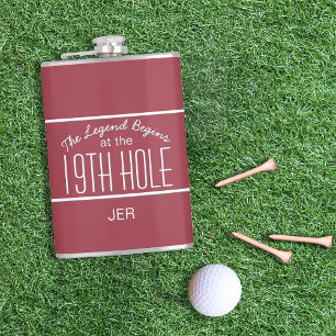 Funny Golfer Nineteenth Hole Monogrammed Initials  Flask