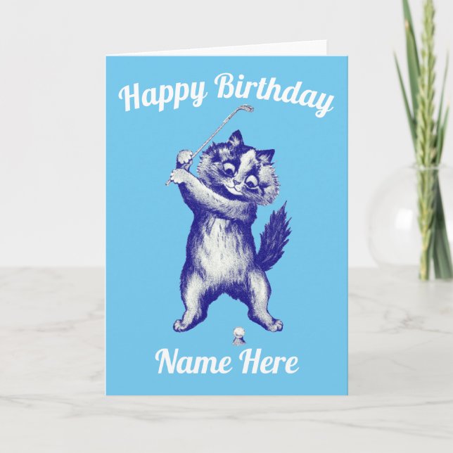 funny golfing cat Birthday Card (Front)