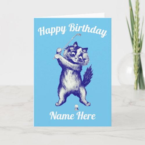 funny golfing cat Birthday Card